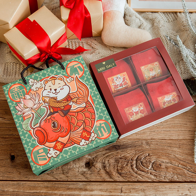 Christmas Socks Socks Stamping Fortune Year Of The Rat Year Of The Rat Chinese Year Festive Stepped Villain Red Socks Boxed